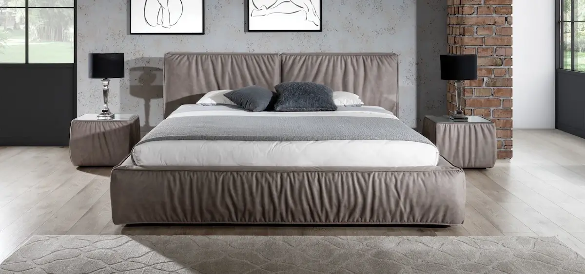 Nowoczesne łóżko tapicerowane Bolsena w stylowej sypialni